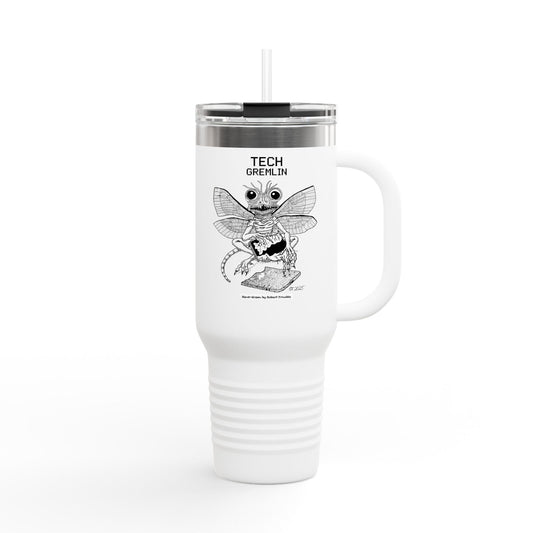 Tech Gremlin Travel Mug – Mischievous Fantasy Art by Robert Trumble
