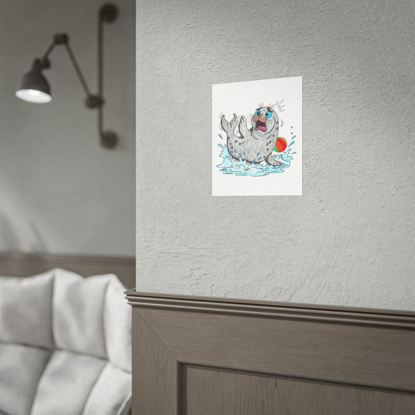 Seal Lost Her Beach Ball Print | Hand Drawn Ocean Animal Wall Art | Lost & Found Critter Illustration