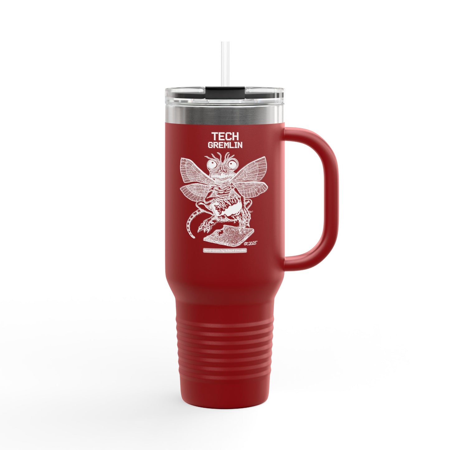 Tech Gremlin Travel Mug – Mischievous Fantasy Art by Robert Trumble
