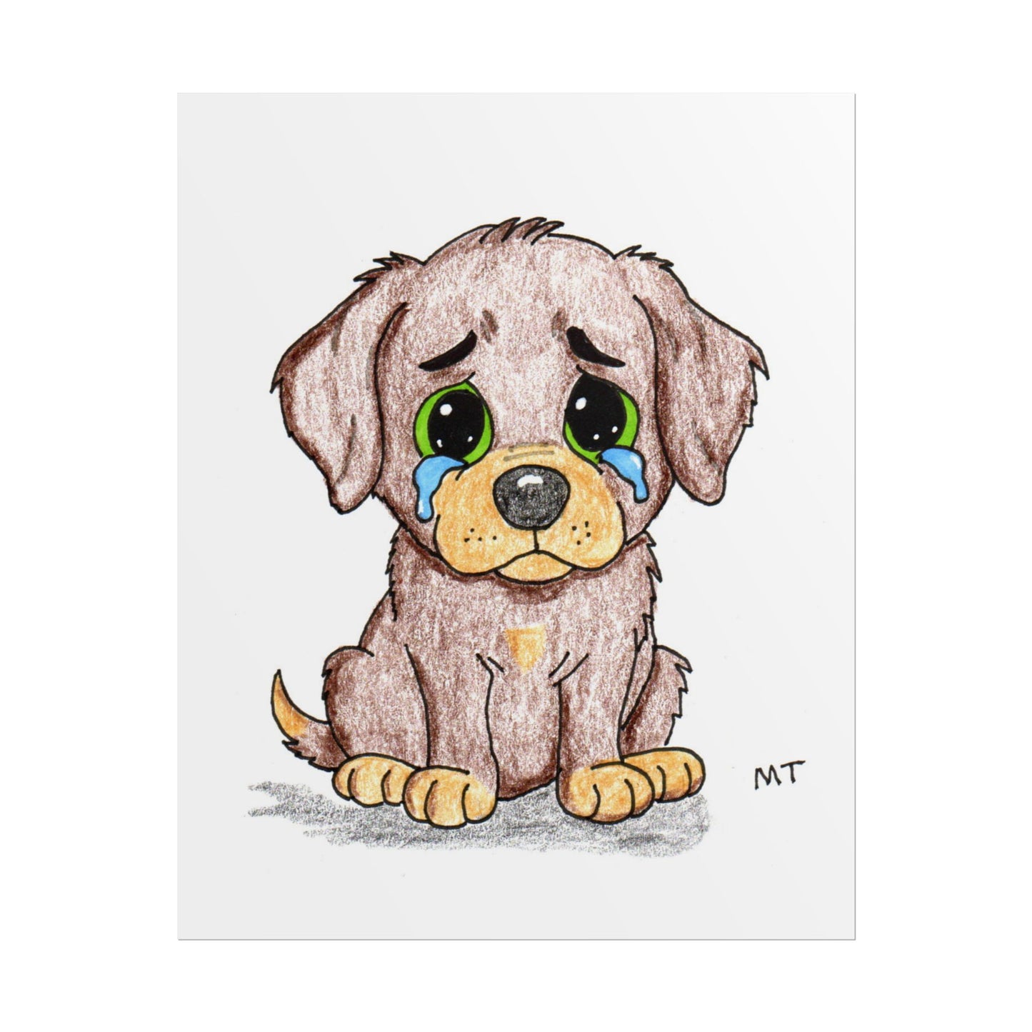Sad Puppy Wall Art Print, Hand Drawn Dog Illustration, Lost Bone Puppy, Nursery Decor, Kids Room Art