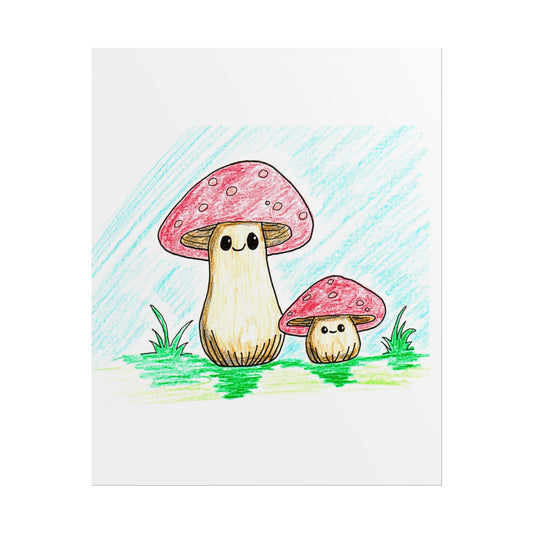 Cute Smiling Mushroom Print | Hand Drawn Fairy Art | 8 X 10
