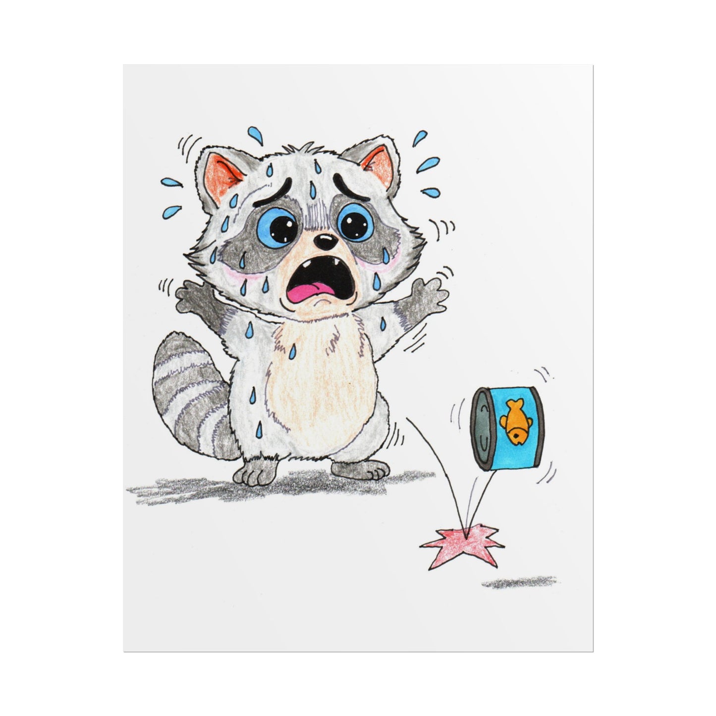 Lost Tuna Can Raccoon Print | Hand Drawn Raccoon Wall Art | Lost and Found Critter