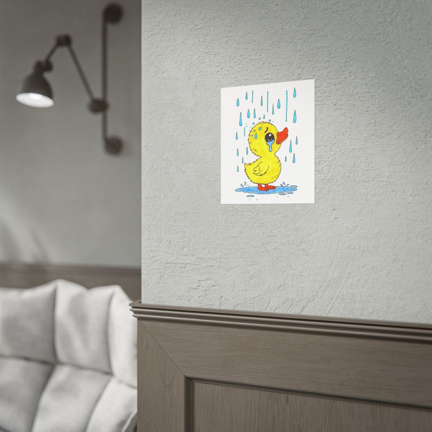 Duckling in the Rain Print, Sad Duck Wall Art, Hand Drawn Duckling Illustration, Rainy Day Nursery Decor, Whimsical Animal Art