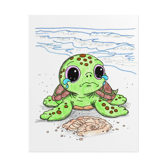 Sad Sea Turtle Lost Her Shell Print, Emotional Turtle Illustration, Beach Baby Room Decor (8x10)