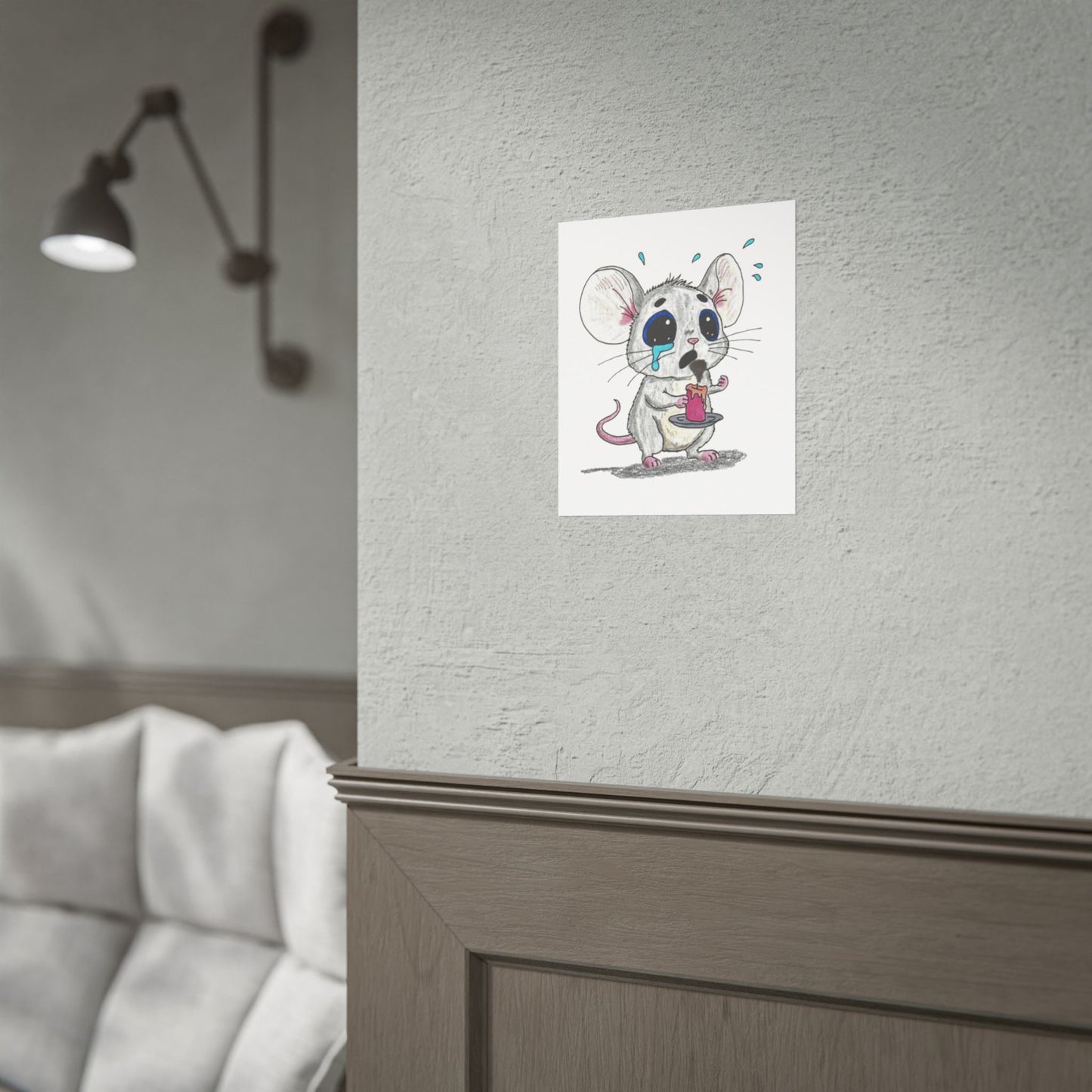 Sad Mouse Lost His Candle Art Print | Lost & Found Critter Wall Decor