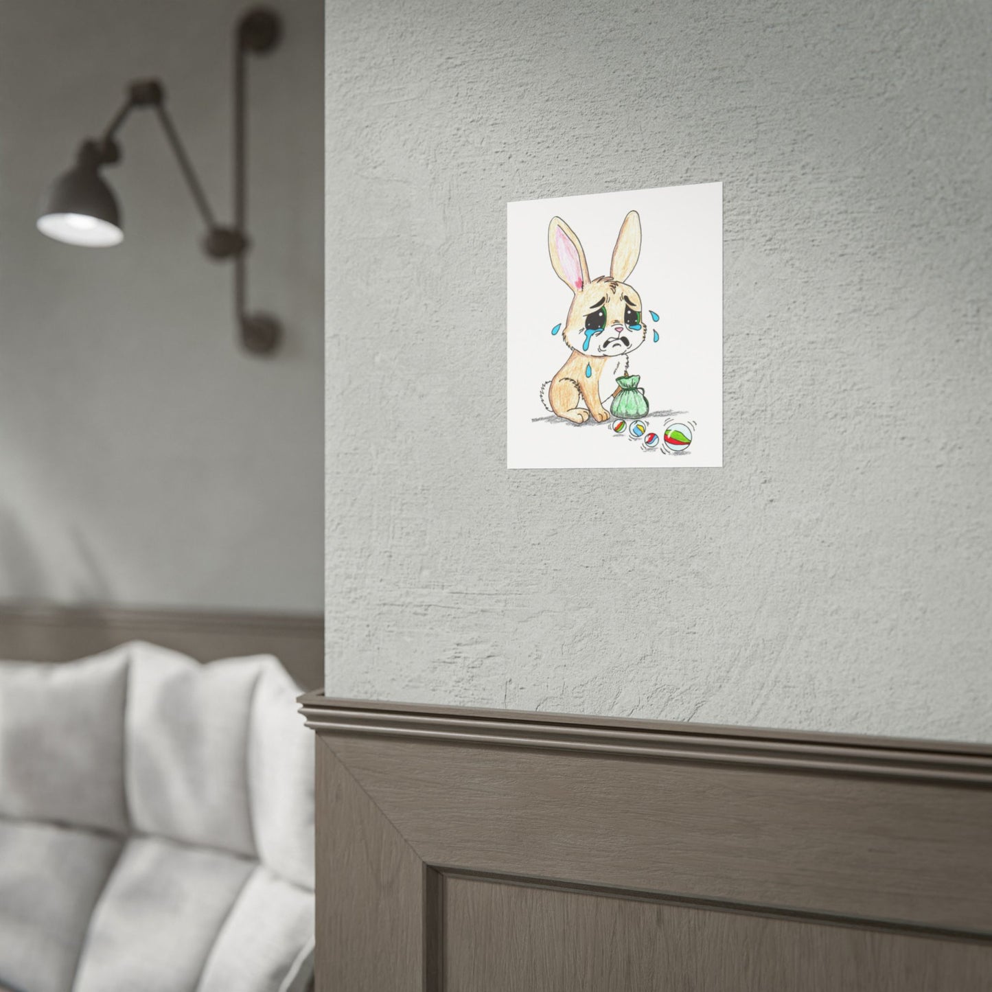 Lost Her Marbles Rabbit Art Print | Hand Drawn Bunny Wall Decor |