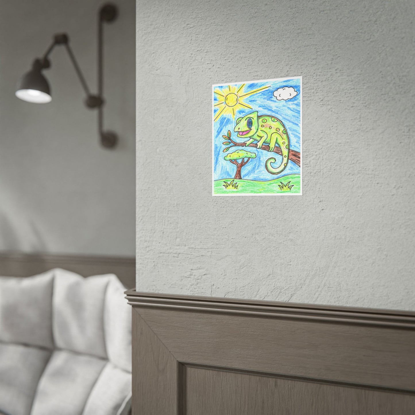 Hand Drawn African Chameleon Print, Nursery Wall Art, Colorful Reptile Illustration, Animal Decor, 8x10 Art Print