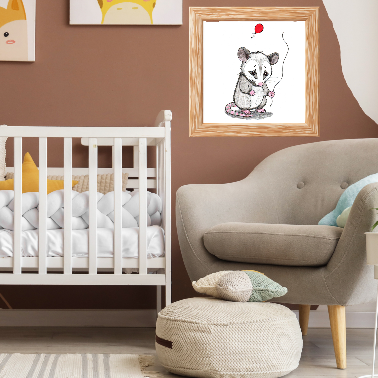 Opossum Lost Her Balloon Print | Hand Drawn Woodland Animal Wall Art