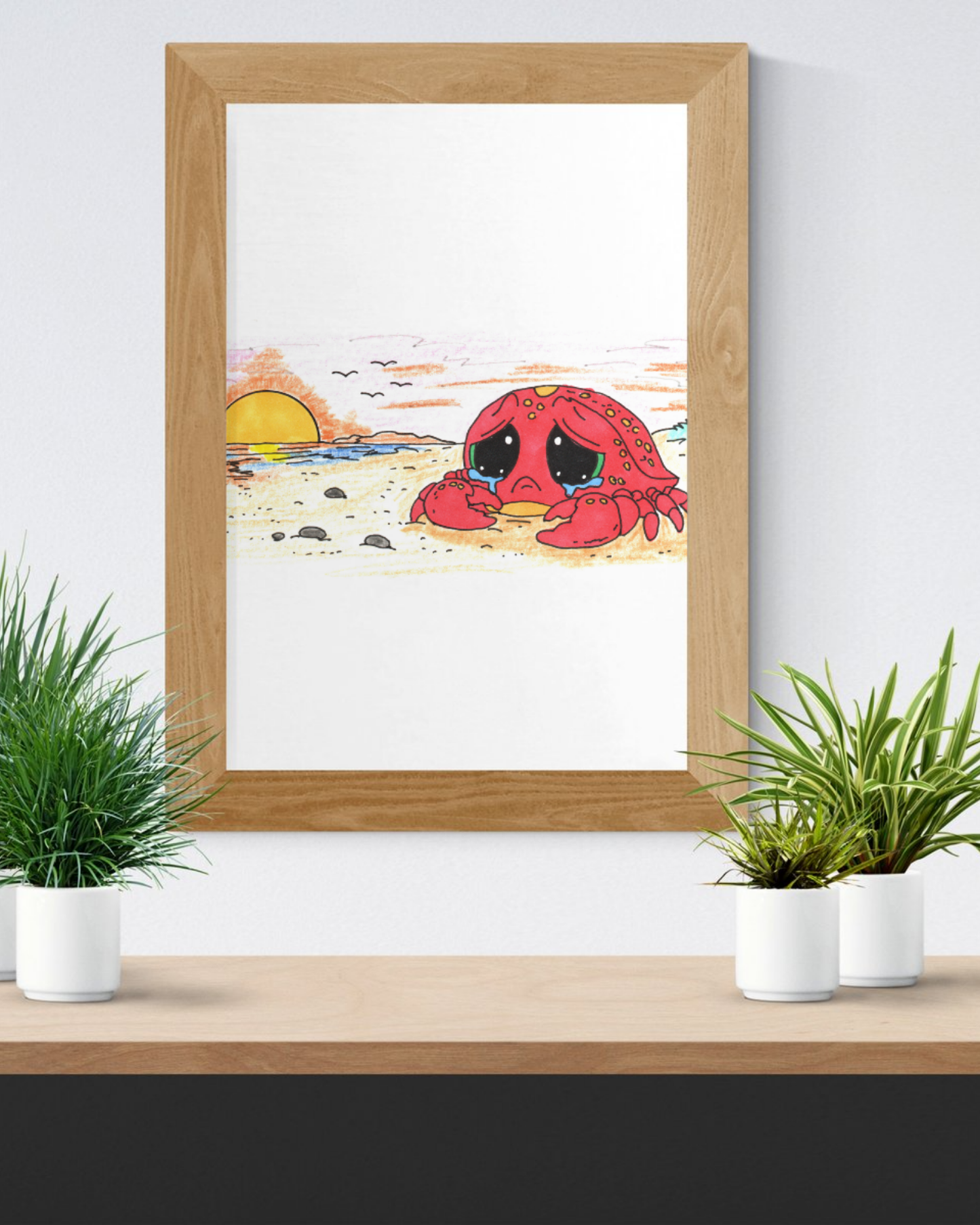 Sad Crab Searched all Day Print, Hand Drawn Crab Wall Art, Whimsical Nursery Decor, Woodland Animal Illustration