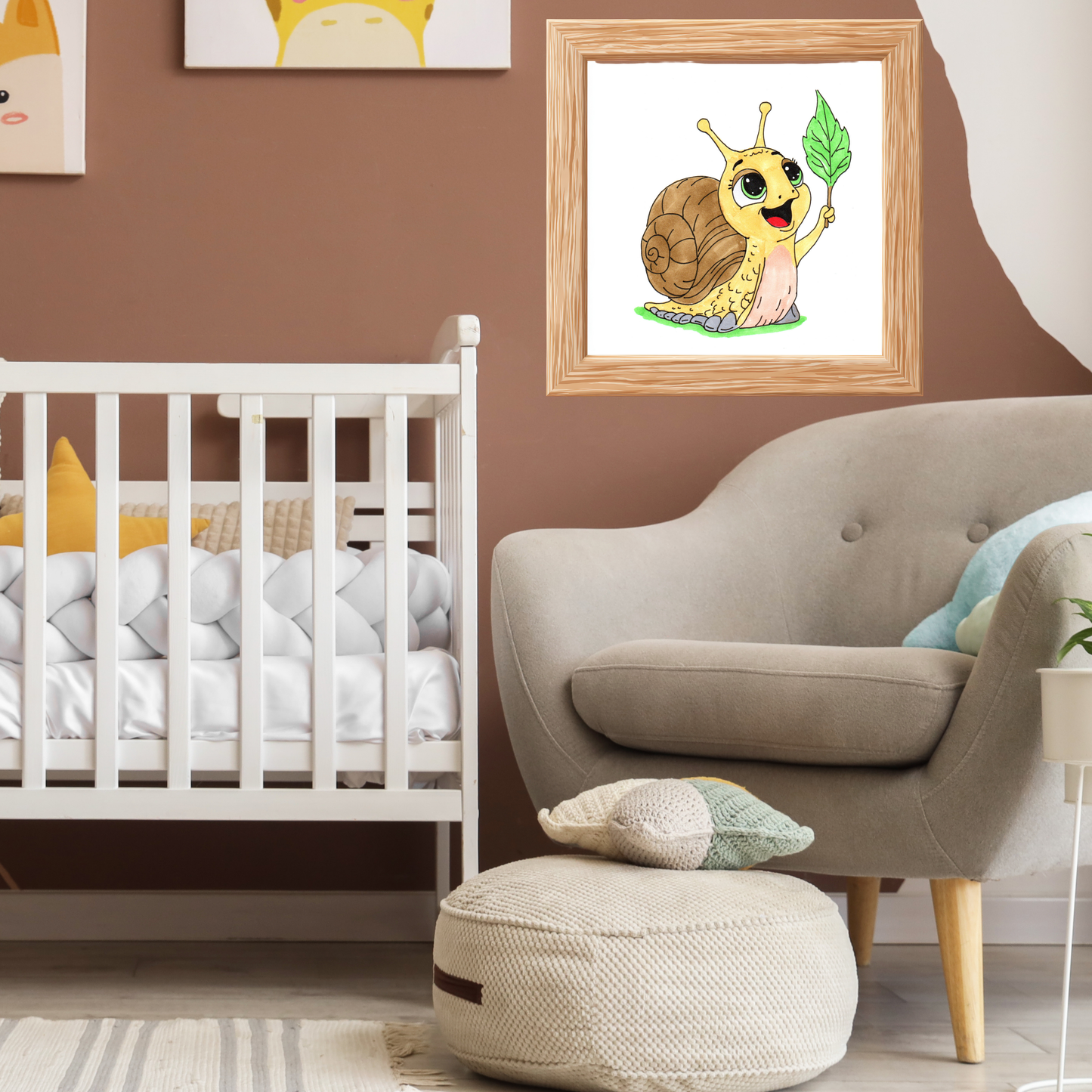 Happy Snail Found Her Leaf Print, Hand Drawn Snail Wall Art, Cute Garden Decor, Whimsical Nature Illustration, Lost & Found Critter