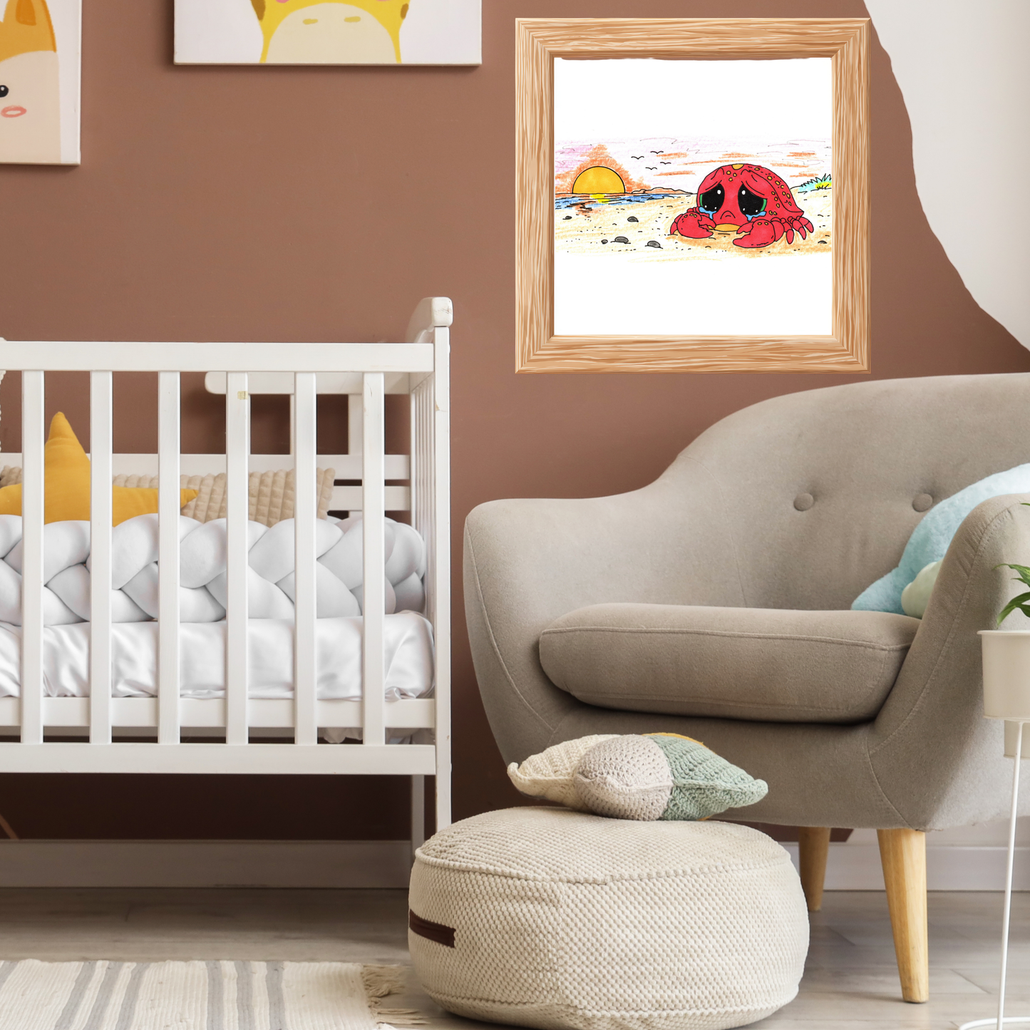Sad Crab Searched all Day Print, Hand Drawn Crab Wall Art, Whimsical Nursery Decor, Woodland Animal Illustration