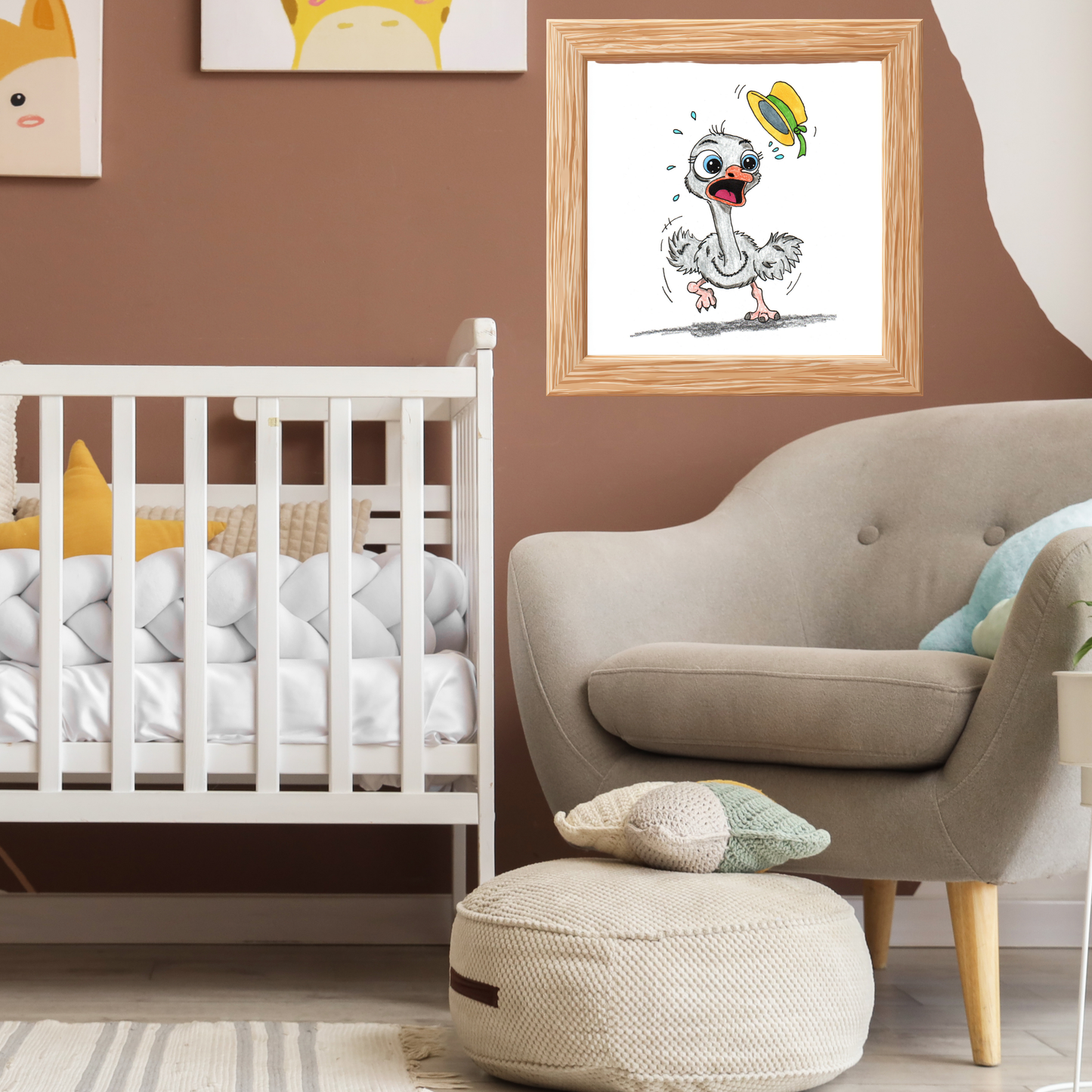 Lost Hat Ostrich Print | Funny Bird Wall Art | Hand Drawn Ostrich Illustration