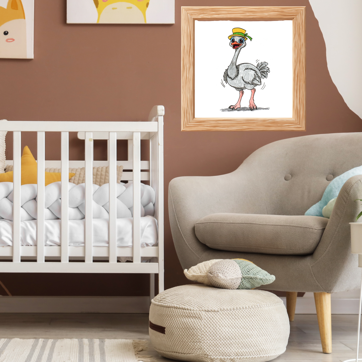 Found Her Hat Ostrich Print | Happy Ostrich Wall Art | Hand Drawn Bird Illustration