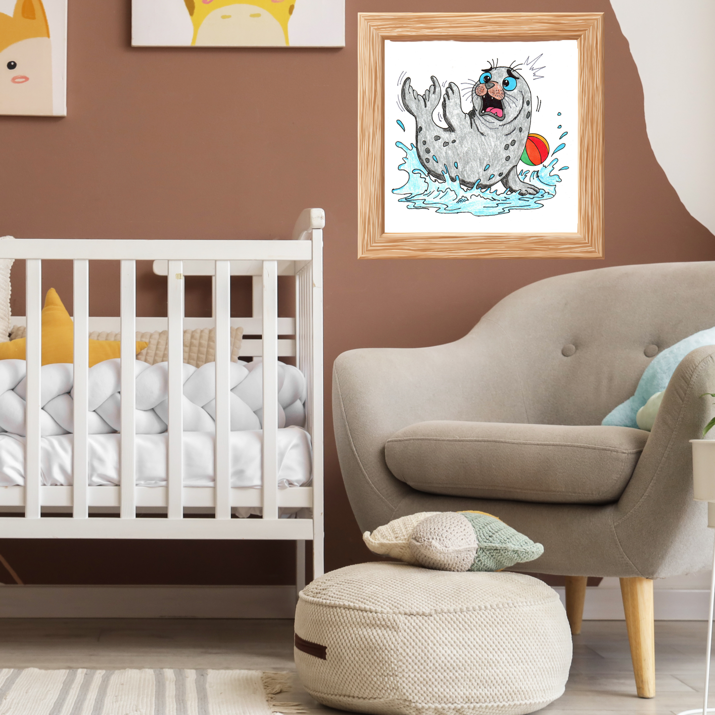 Seal Lost Her Beach Ball Print | Hand Drawn Ocean Animal Wall Art | Lost & Found Critter Illustration