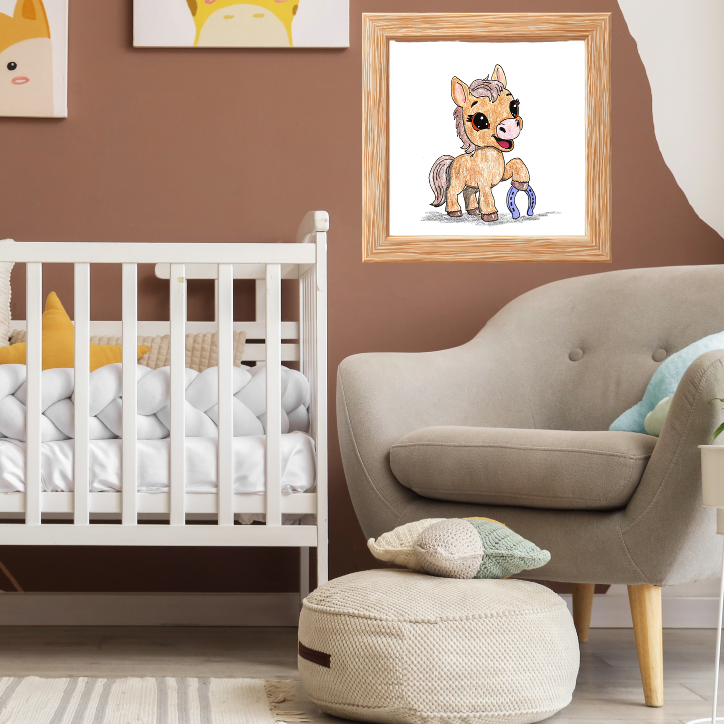 Horse Found Her Horseshoe Art Print | Hand Drawn Pony Nursery Wall Decor