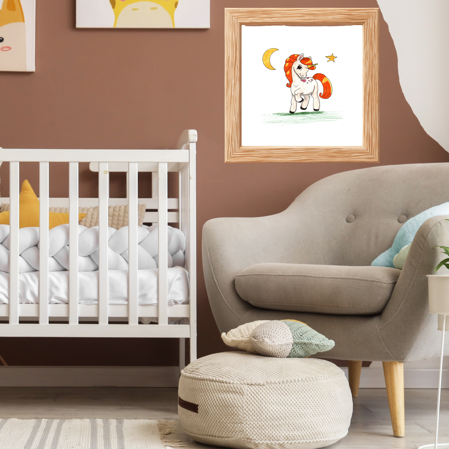 Unicorn Prancing Poster, Nursery Wall Art, Cute Animal Illustration Print