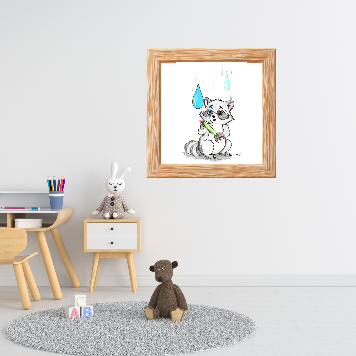 Lost Her Rocket Flame | Sad Raccoon Art Print | Hand Drawn Woodland Wall Decor