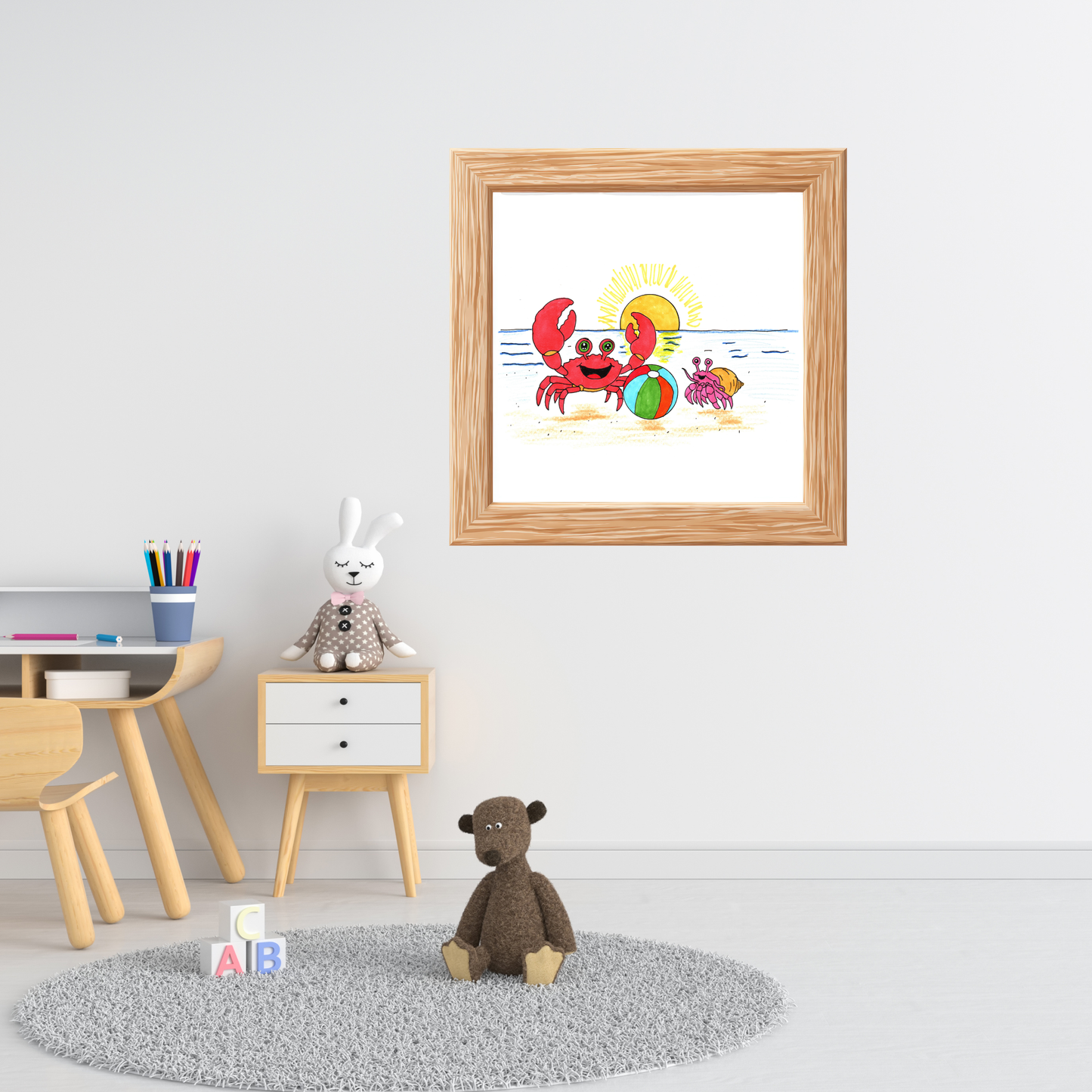 She Got Her Ball Fixed Print, Hand Drawn Crab Wall Art, Beach Friendship Illustration, Coastal Nursery Decor