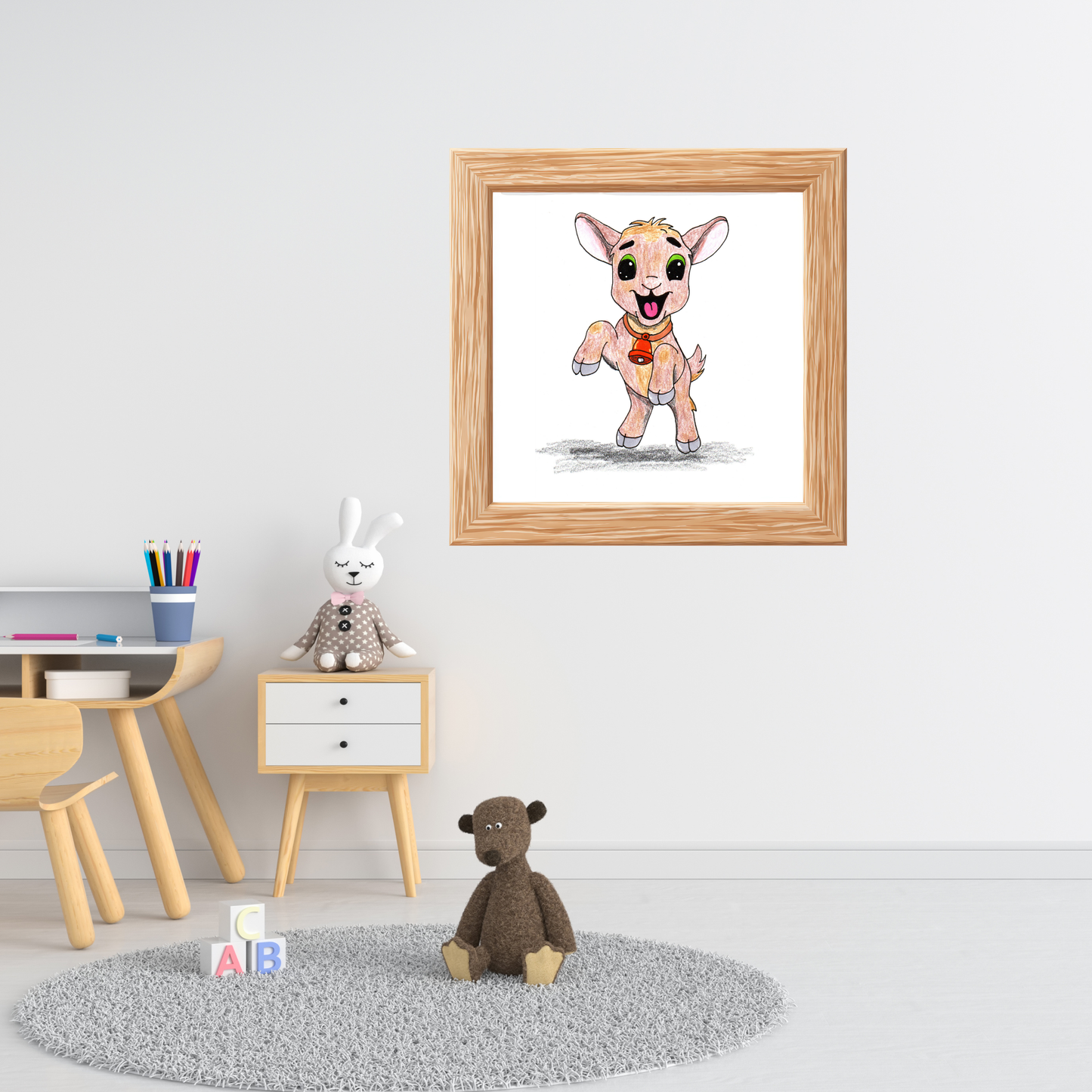 Lost & Found Goat Print | She Found Her Bell Farm Animal Wall Art | Hand Drawn Critter Decor