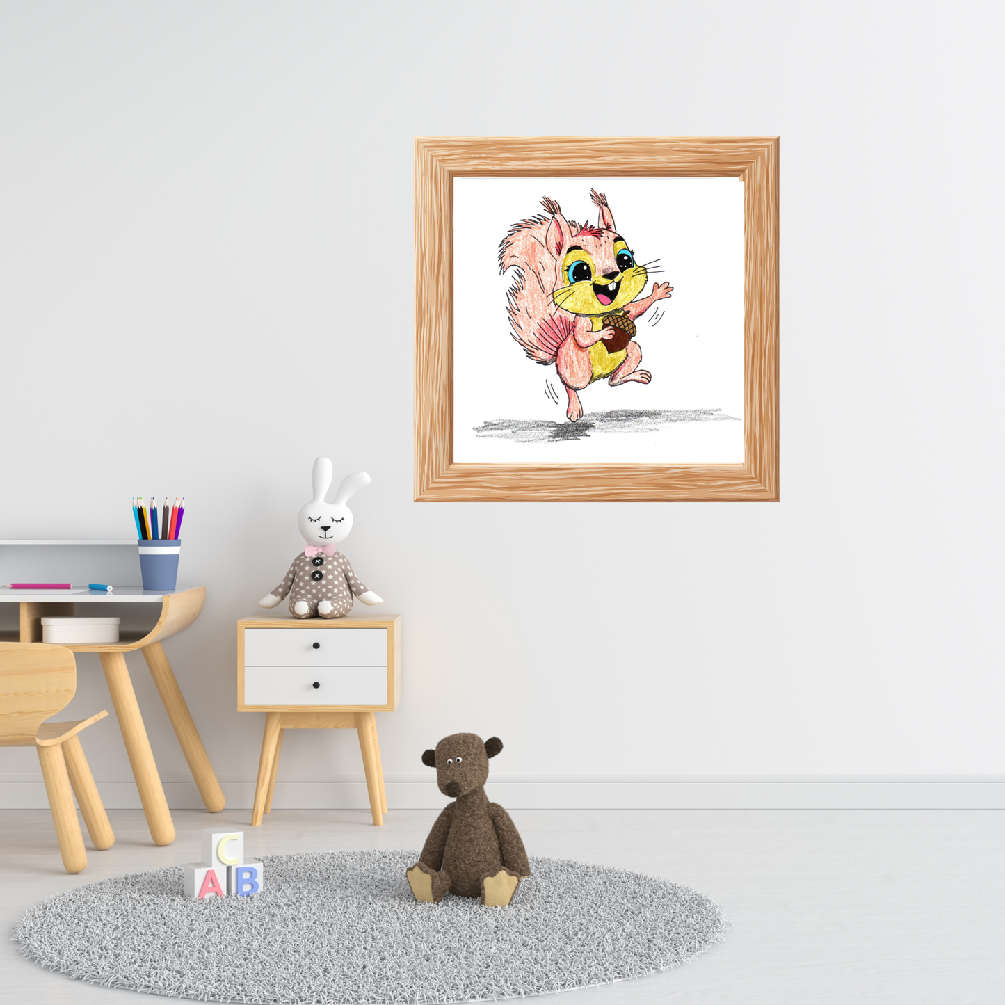 Lost & Found Squirrel Print | She Found a Nut Woodland Animal Wall Art | Hand Drawn Critter Decor