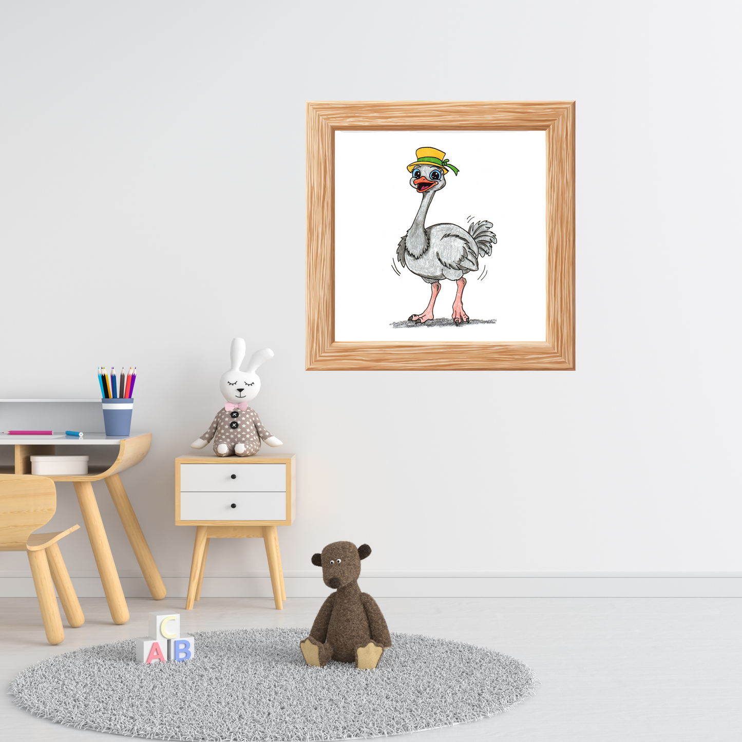 Found Her Hat Ostrich Print | Happy Ostrich Wall Art | Hand Drawn Bird Illustration