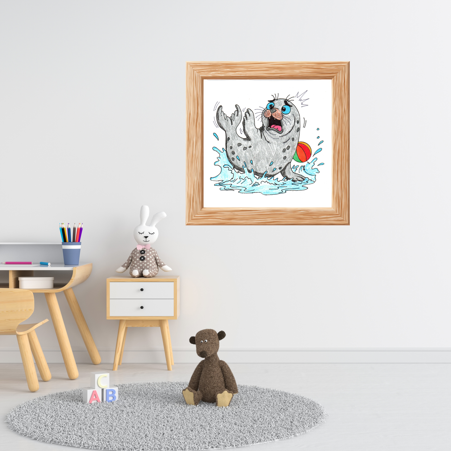 Seal Lost Her Beach Ball Print | Hand Drawn Ocean Animal Wall Art | Lost & Found Critter Illustration