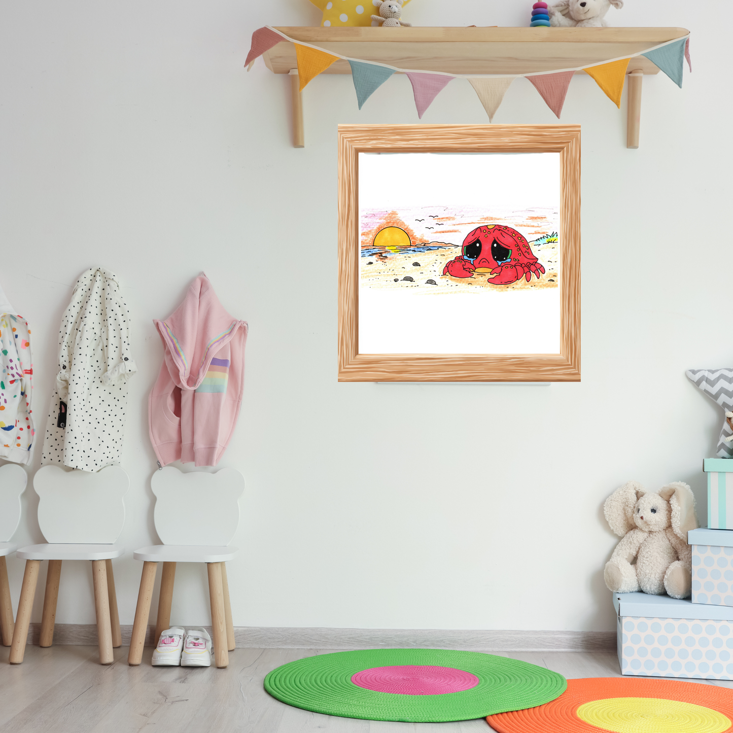 Sad Crab Searched all Day Print, Hand Drawn Crab Wall Art, Whimsical Nursery Decor, Woodland Animal Illustration