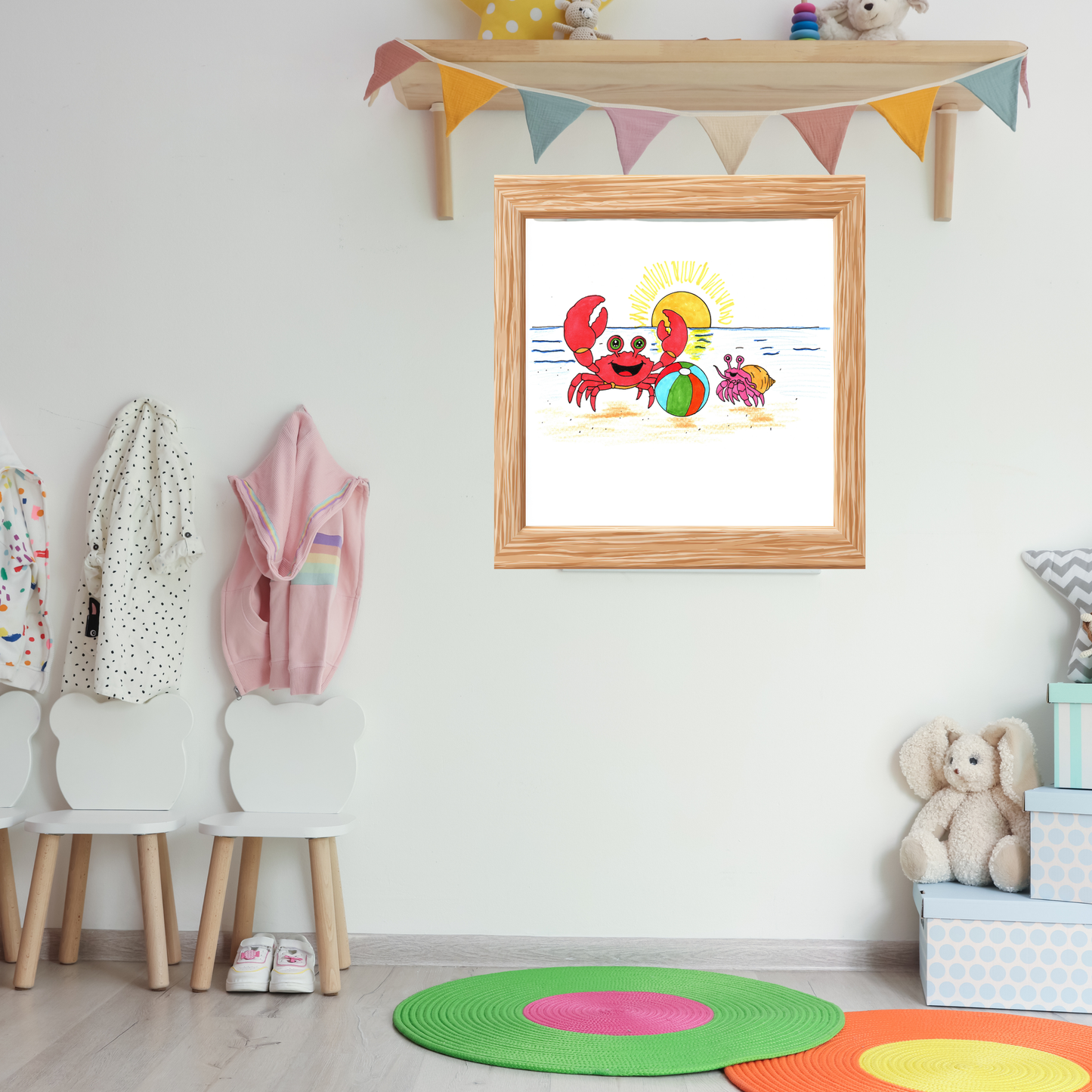 She Got Her Ball Fixed Print, Hand Drawn Crab Wall Art, Beach Friendship Illustration, Coastal Nursery Decor
