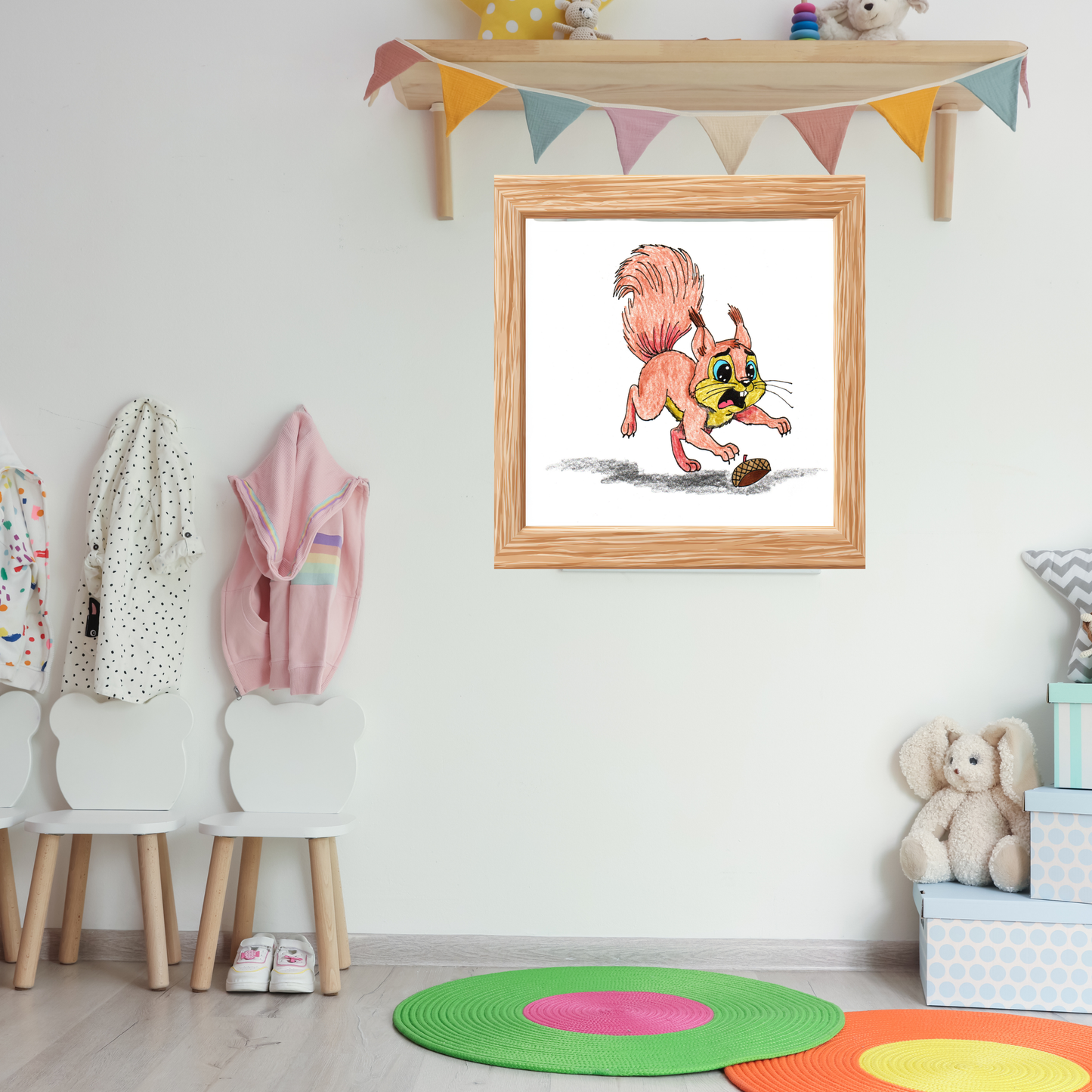 Squirrel Lost Her Acorn Art Print | Cute Woodland Animal Wall Decor