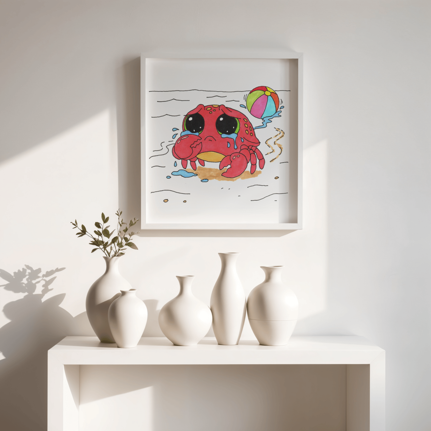 Sad Crab Lost Her Ball Print, Hand Drawn Crab Wall Art, Whimsical Nursery Decor, Woodland Animal Illustration