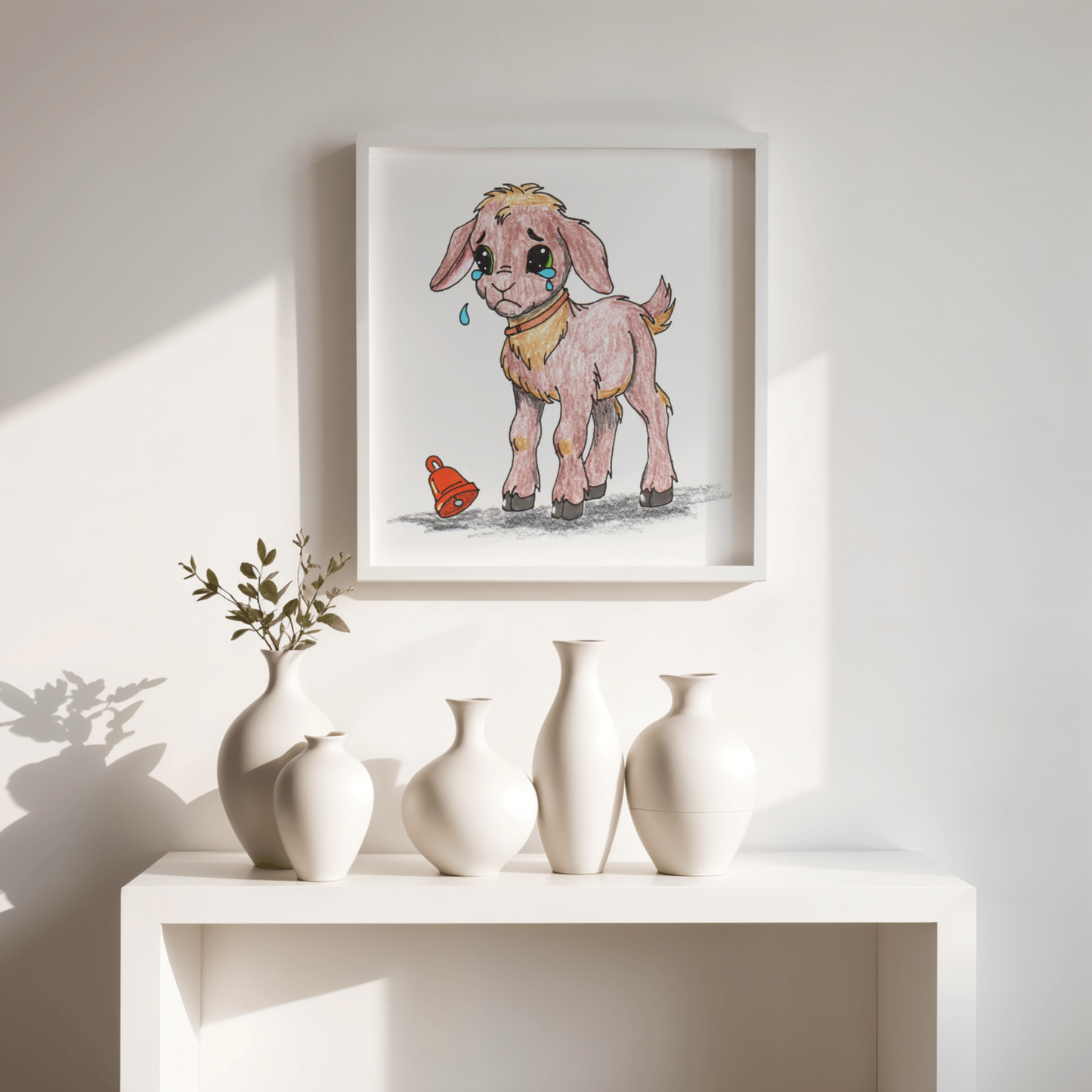 Lost & Found Goat Print | She Lost Her Bell Farm Animal Wall Art | Hand Drawn Critter Decor