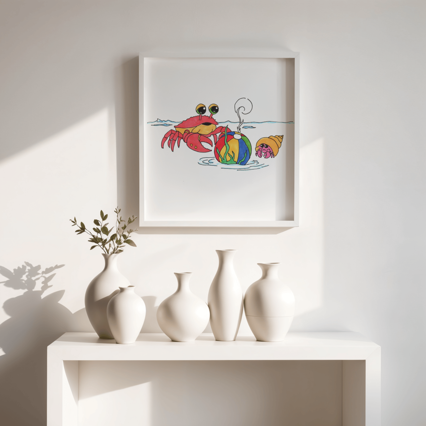 Recovered But at What Cost Print, Hand Drawn Crab Beach Art, Ocean Story Illustration, Coastal Nursery Decor